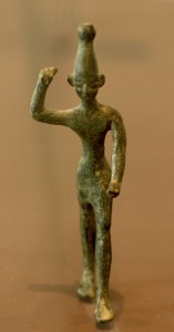 Ba'al with raised arm, 14th-12th century BC, found at Ras Shamra (ancient Ugarit), Image found in the Louvre Museum in Paris
